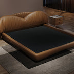 Caramel Luxe Bed with Winged Leather Headboard