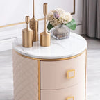 Elegant Blush Round Nightstand with Marble Top