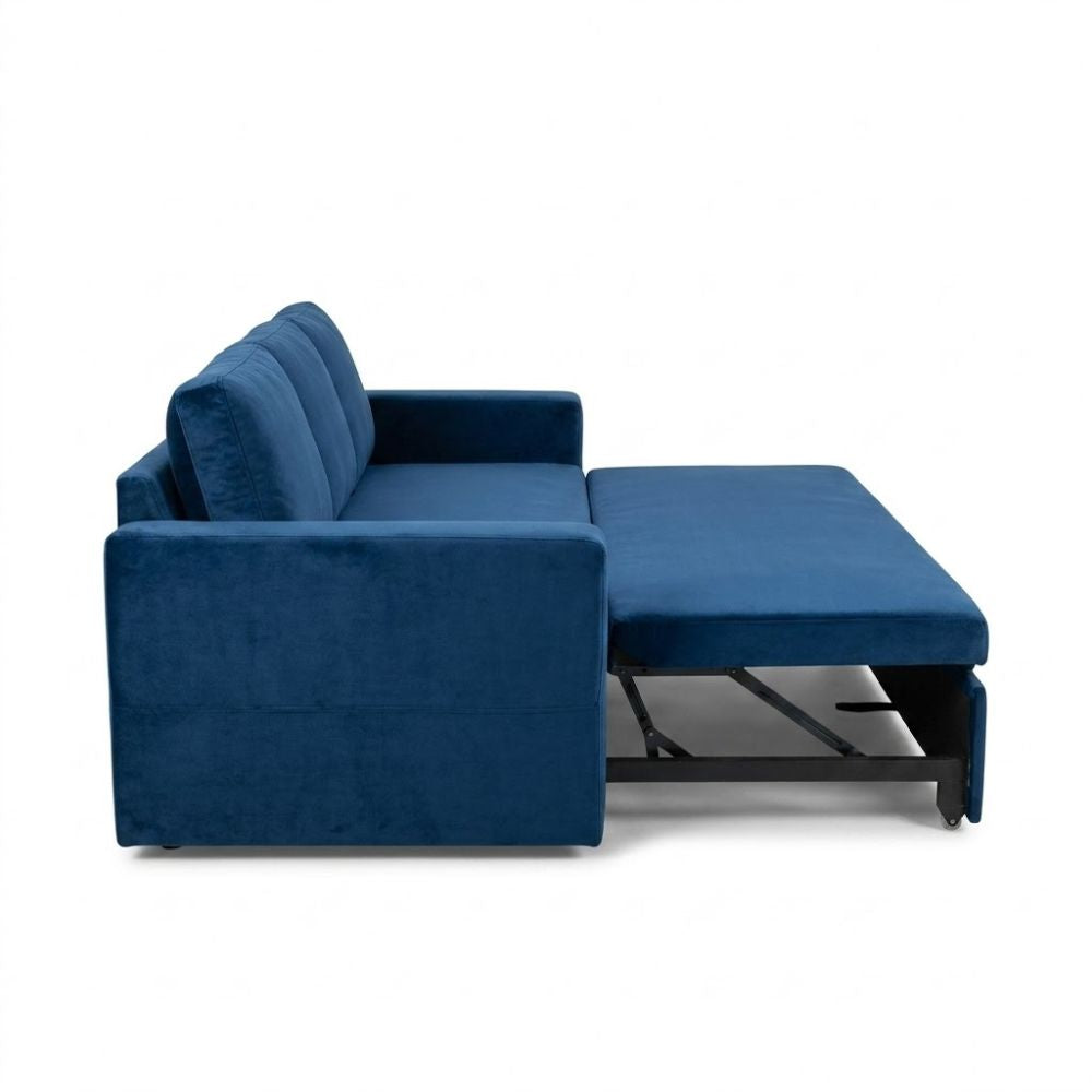 Blue Velvet Convertible Sofa Cum Bed