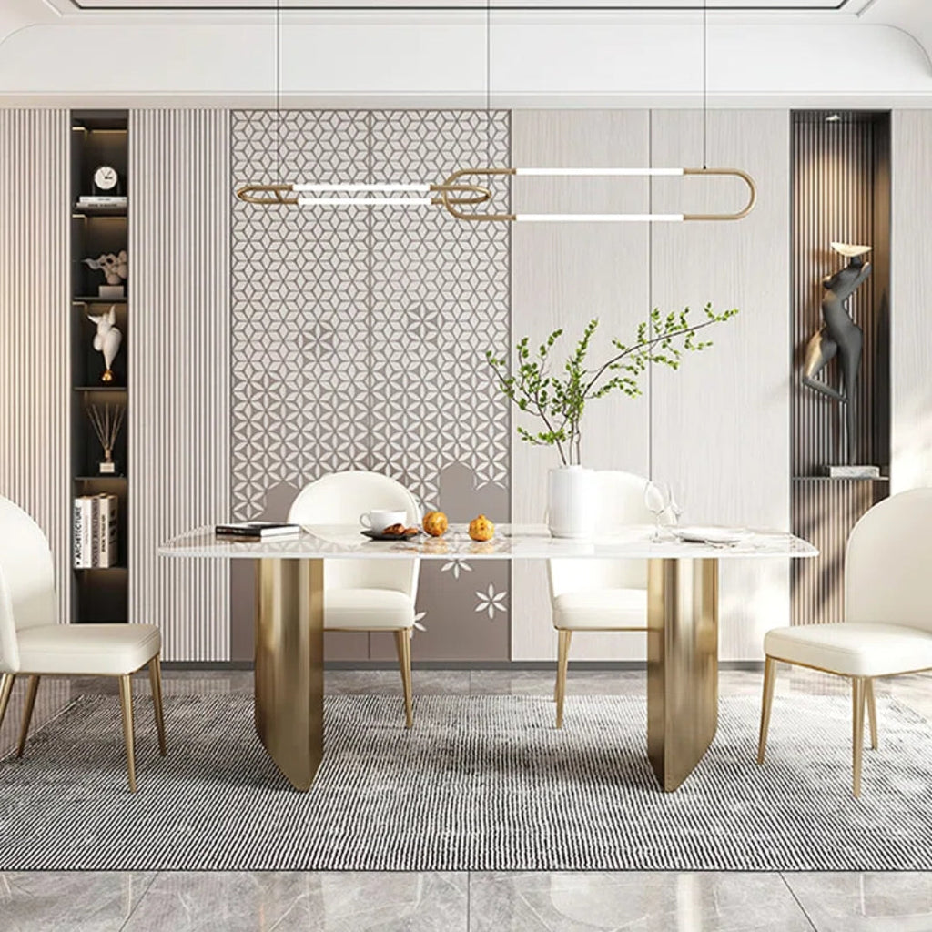 6 Seater Modern Rectangular White Marble Top Dining Table