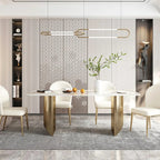 6 Seater Modern Rectangular White Marble Top Dining Table