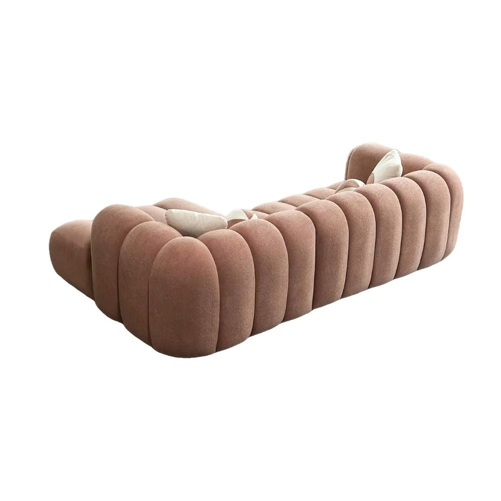 5 Seater Fluted Dusky Pink L-Shape Sectional Sofa
