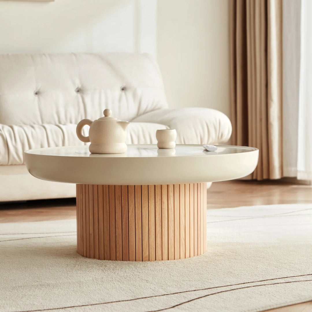 Smooth Stone Top & Textured Base Coffee Table