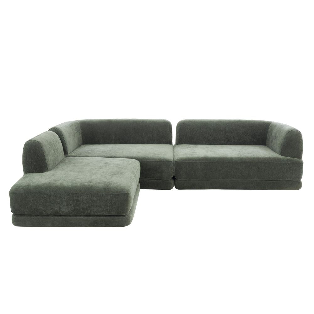 7 Seater Olive Green Upholstered L-Shape Sectional Sofa