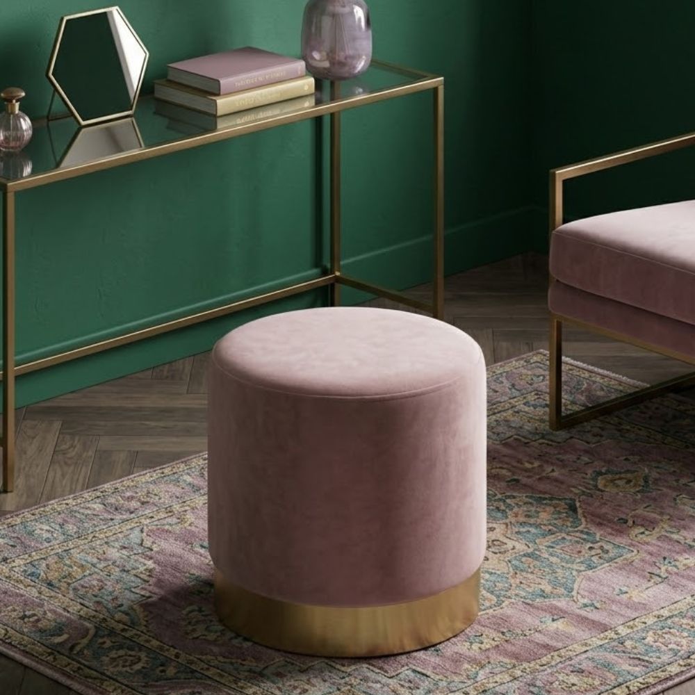 Pink Velvet Vanity Stool Ottoman Pouf