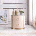 Elegant Blush Round Nightstand with Marble Top