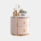 Elegant Blush Round Nightstand with Marble Top