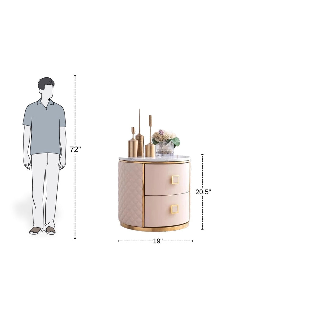 Elegant Blush Round Nightstand with Marble Top