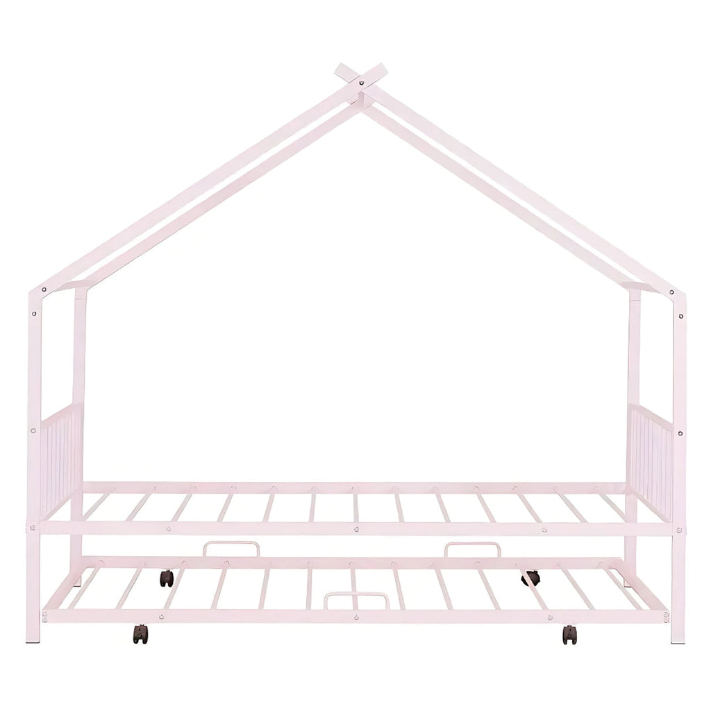 House Frame Kids Bed with Roof Style and Trundle