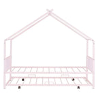 House Frame Kids Bed with Roof Style and Trundle