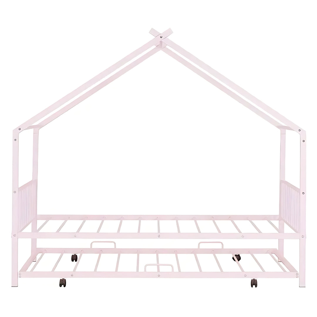 House Frame Kids Bed with Roof Style and Trundle