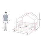 House Frame Kids Bed with Roof Style and Trundle