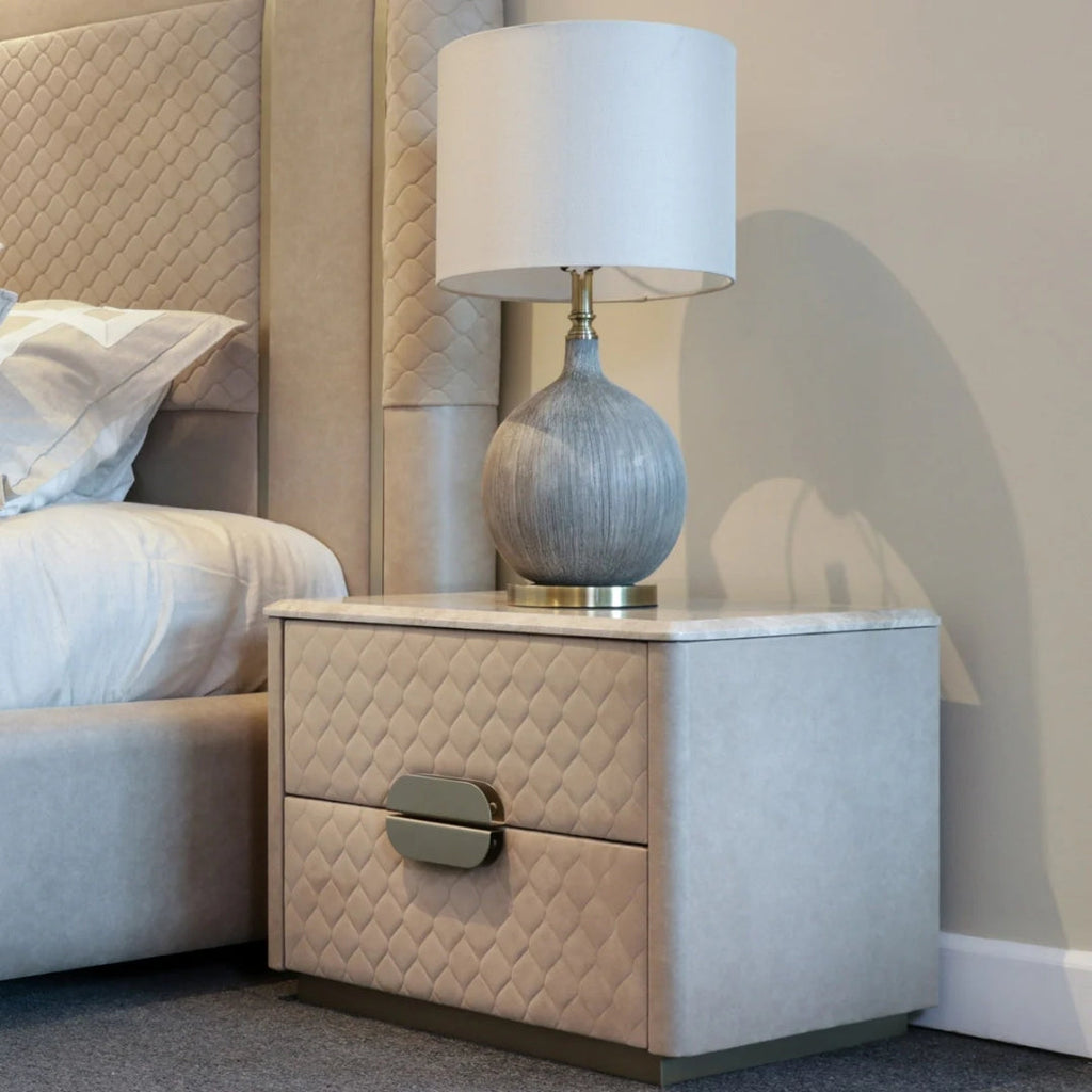 Diamond Quilted Nightstand with Marble Top