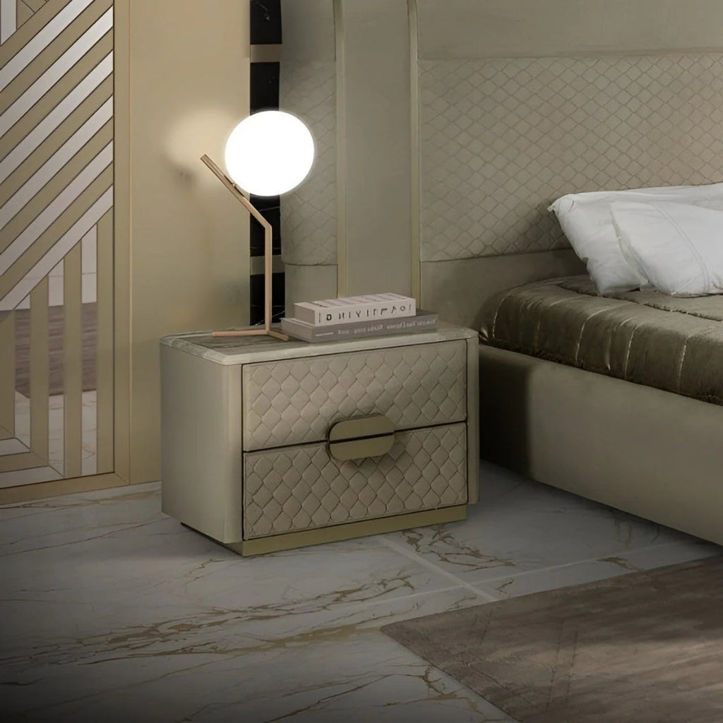 Diamond Quilted Nightstand with Marble Top