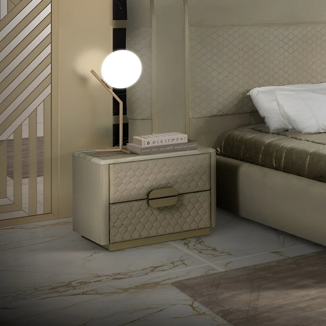 Diamond Quilted Nightstand with Marble Top