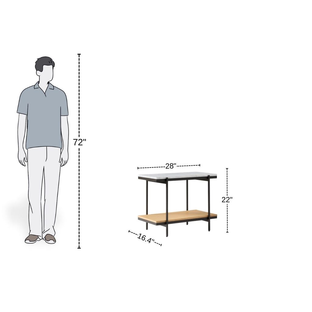 Black Metal Base Side Table with Marble & Wood