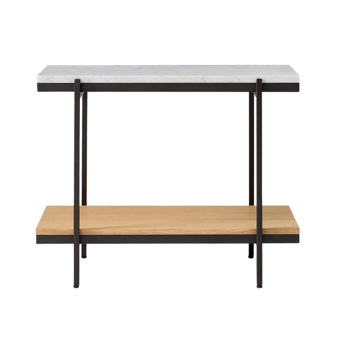 Black Metal Base Side Table with Marble & Wood