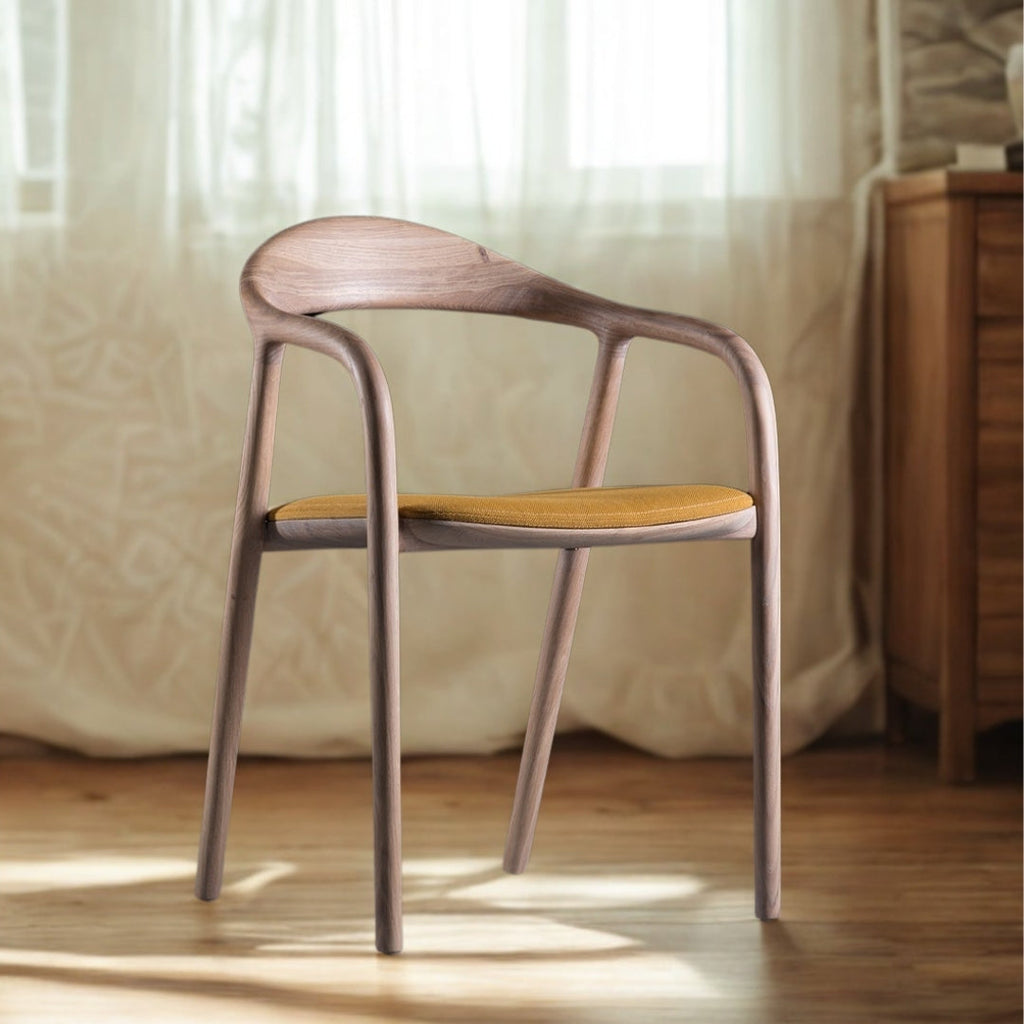 Solid Wooden Upholstered Dining Chair with Armrest 