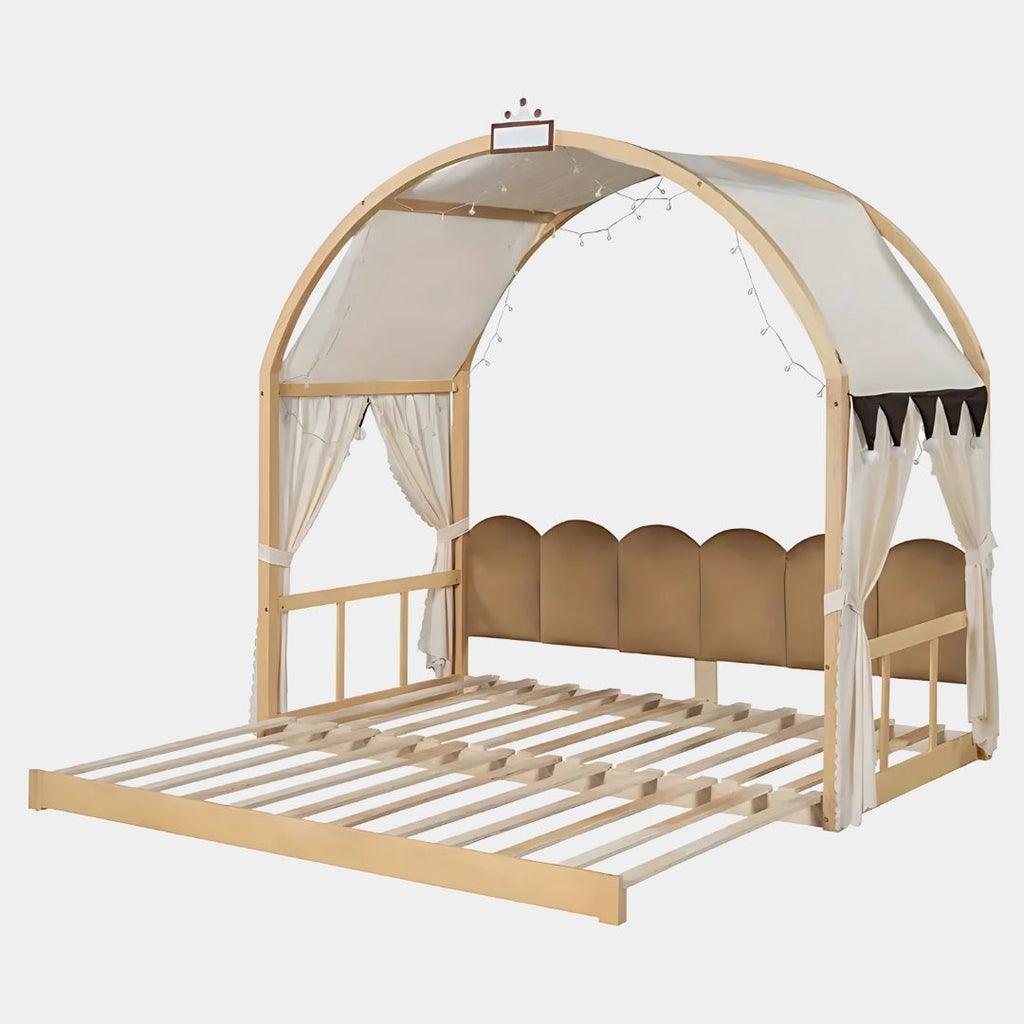 Modern Canopy Kids Bed With Extendable Trundle