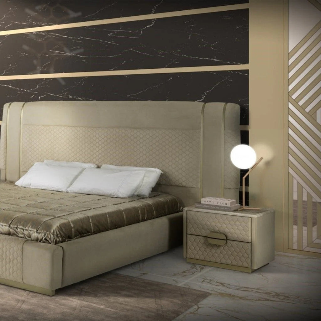 Diamond Quilted Nightstand with Marble Top