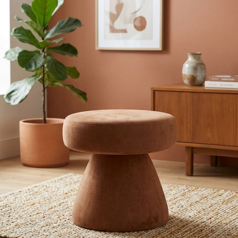 Caramel Brown Velvet Round Pouf
