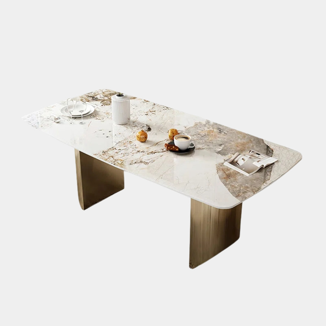 6 Seater Modern Rectangular White Marble Top Dining Table