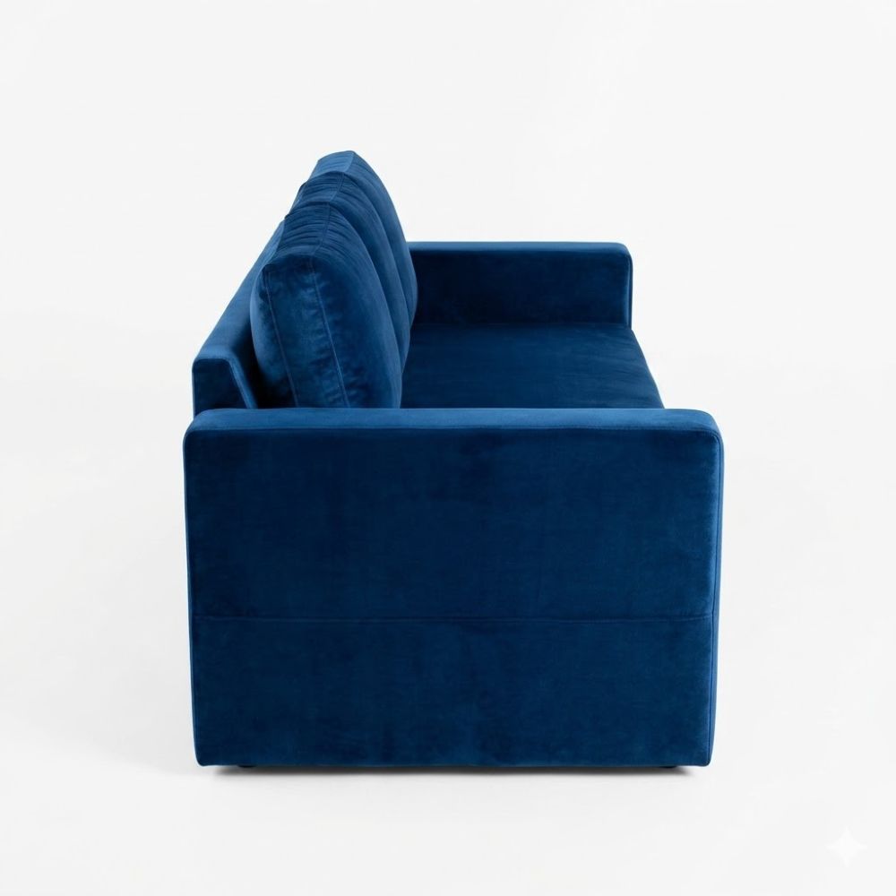 Blue Velvet Convertible Sofa Cum Bed