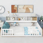 Full Size Floor Bed With Multipurpose Shelves