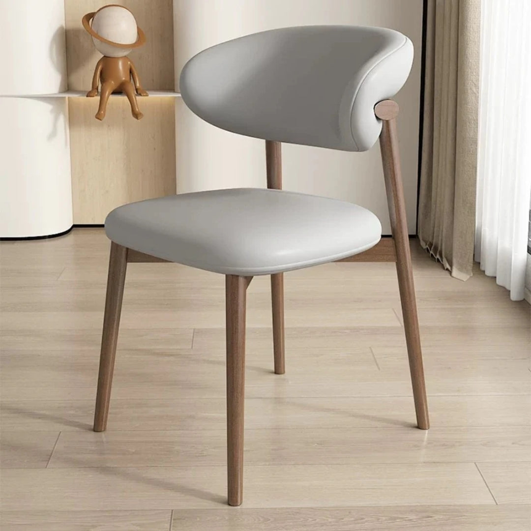 Beige Upholstered Dining Chair with Wooden Legs