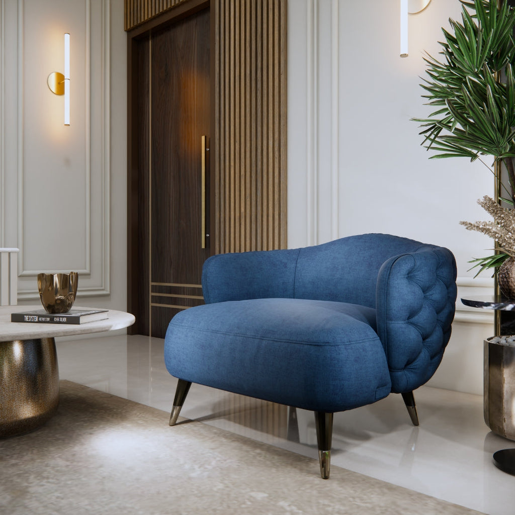 Royal Blue Quilted Velvet Upholstered Accent Chair