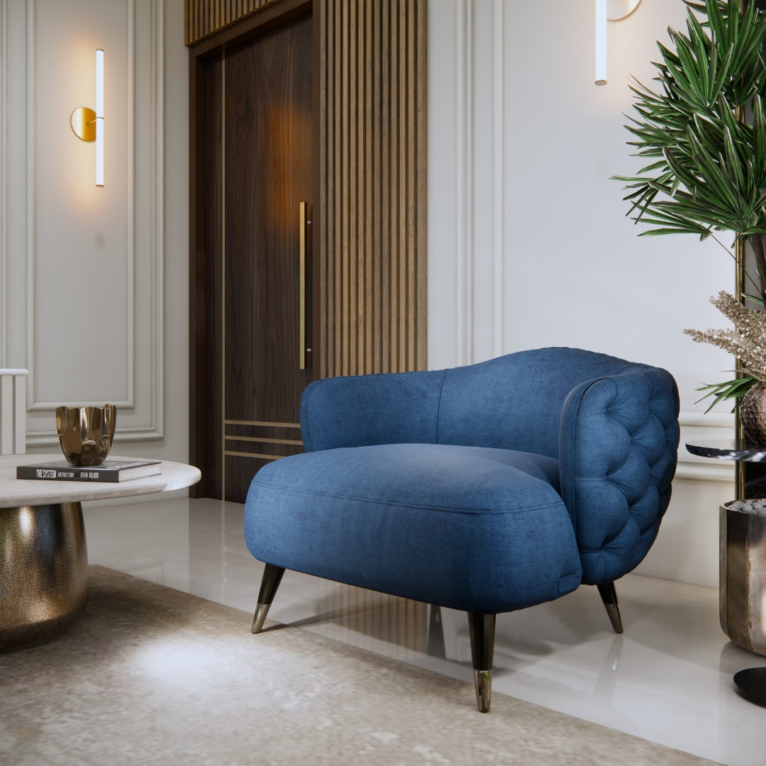 Royal Blue Quilted Velvet Upholstered Accent Chair