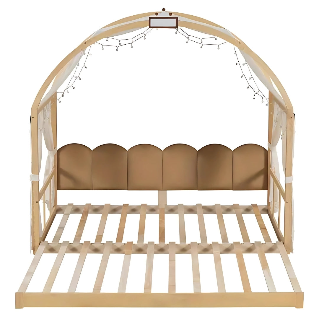 Modern Canopy Kids Bed With Extendable Trundle