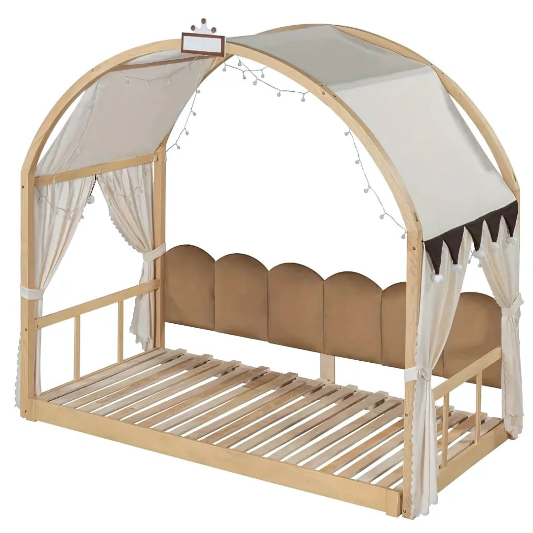 Modern Canopy Kids Bed With Extendable Trundle