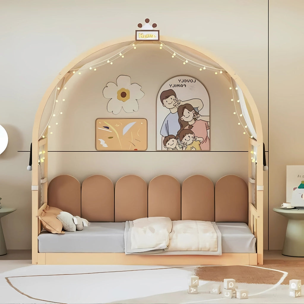 Modern Canopy Kids Bed With Extendable Trundle