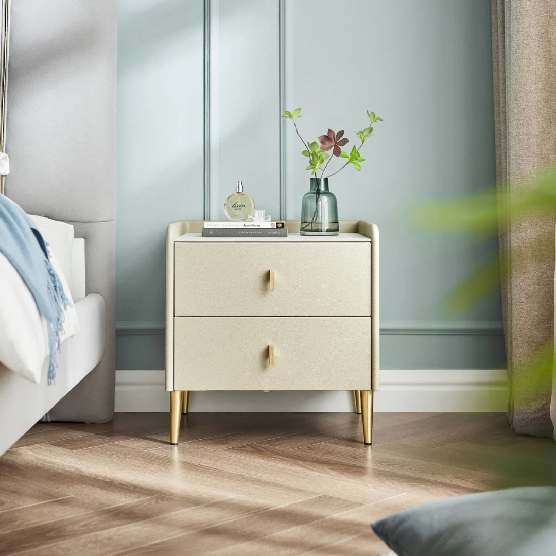 Aurora Cream Nightstand with Sleek Gold Legs