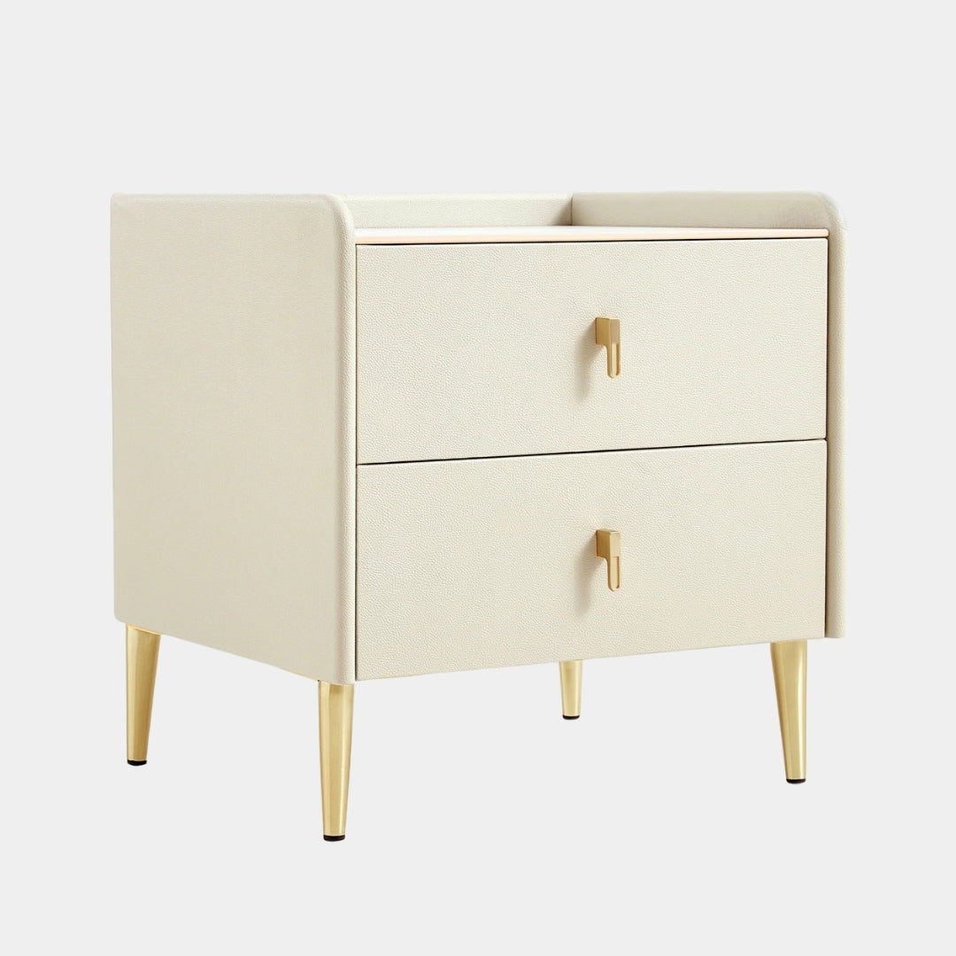Aurora Cream Nightstand with Sleek Gold Legs
