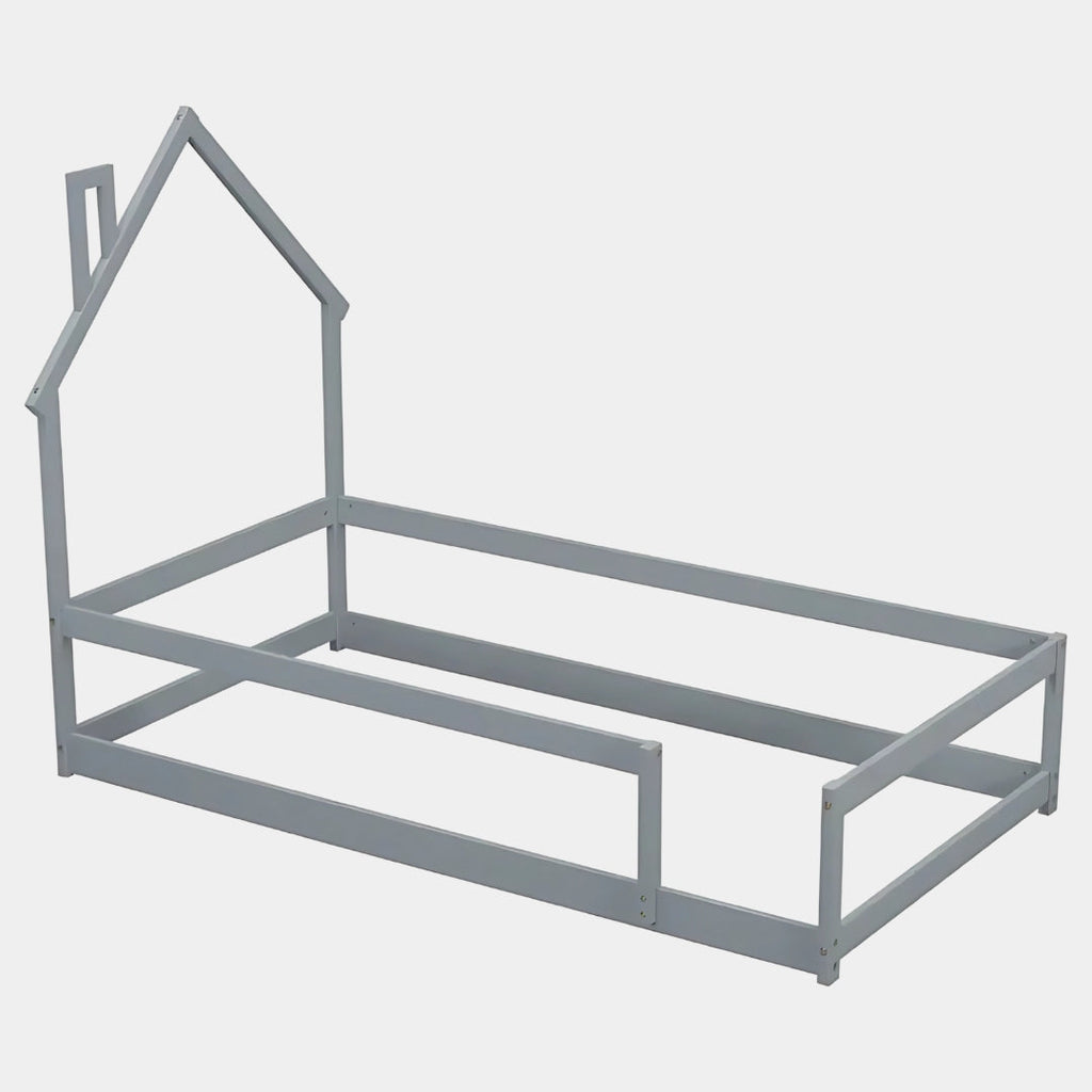 Wooden House Bed for Kids with Protective Rails

