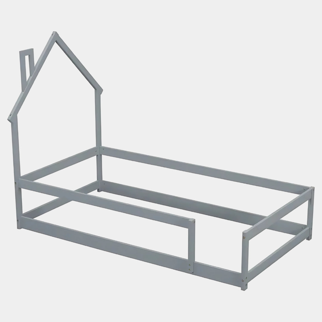 Wooden House Bed for Kids with Protective Rails


