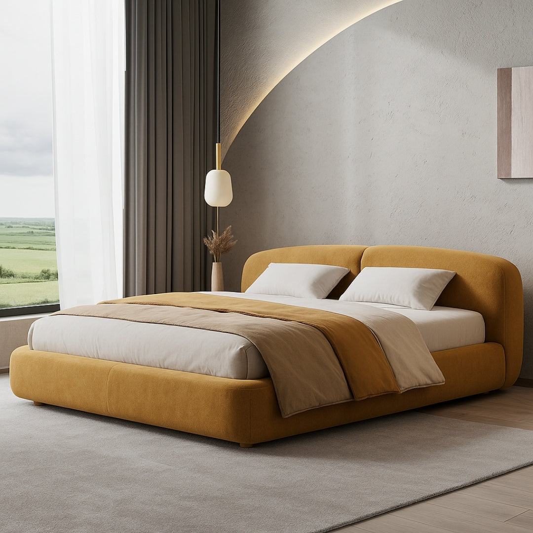 Marigold Luxe Upholstered Bed with Gentle Curve Headboard