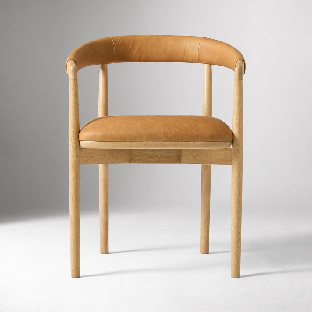 Modern Brown Leather Wooden Dining Chair