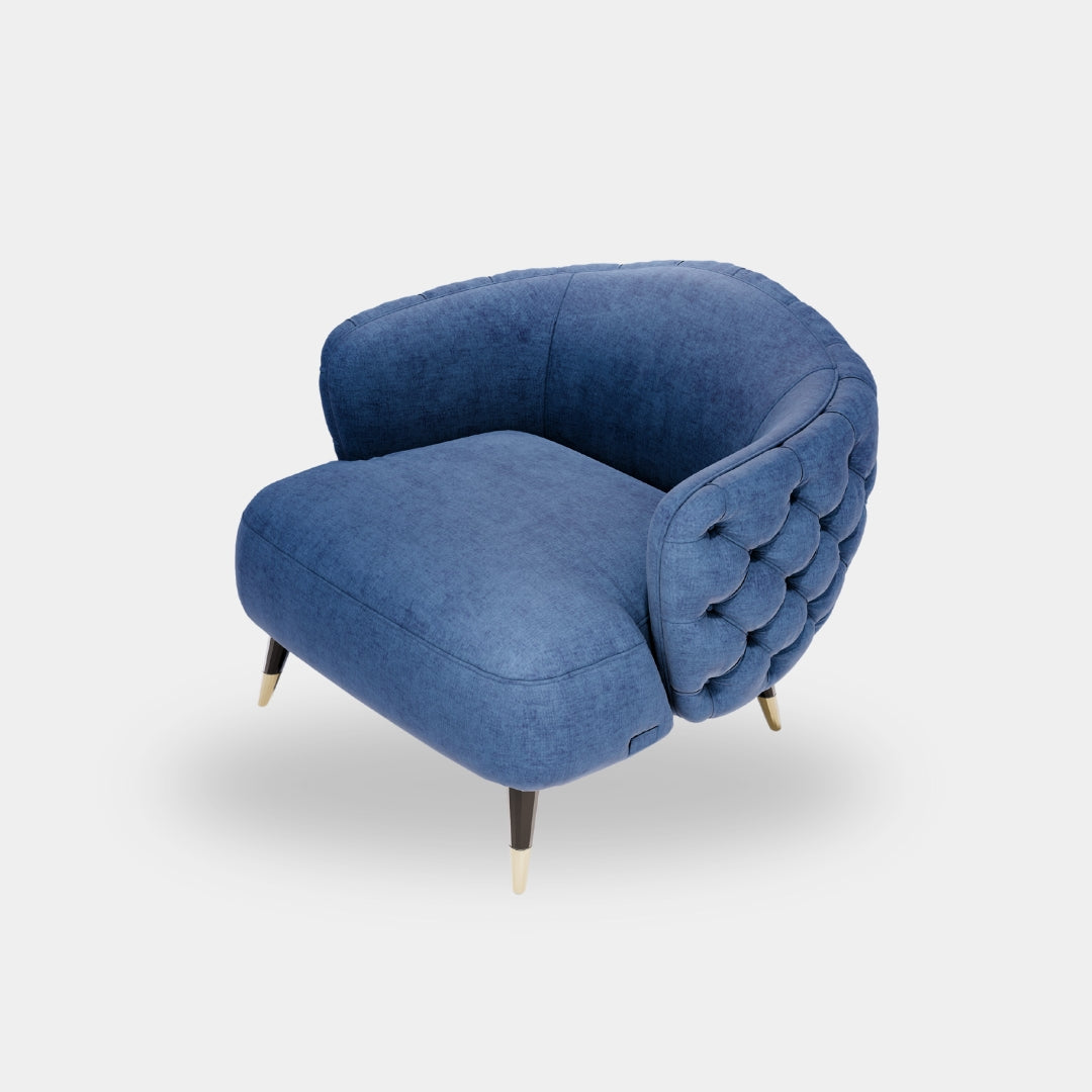 Royal Blue Quilted Velvet Upholstered Accent Chair