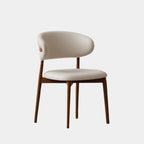 Beige Upholstered Dining Chair with Wooden Legs