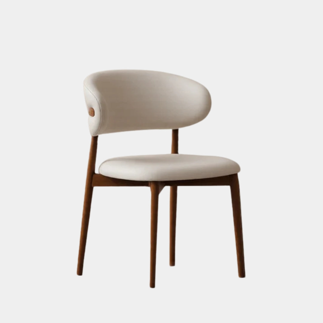 Beige Upholstered Dining Chair with Wooden Legs