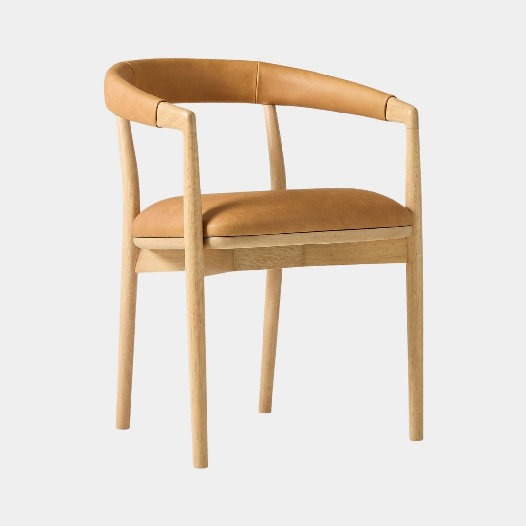 Modern Brown Leather Wooden Dining Chair