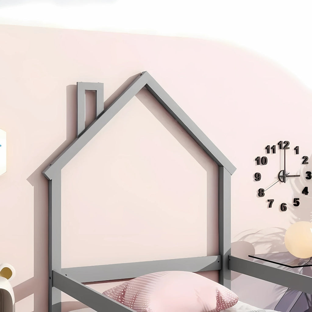 Wooden House Bed for Kids with Protective Rails

