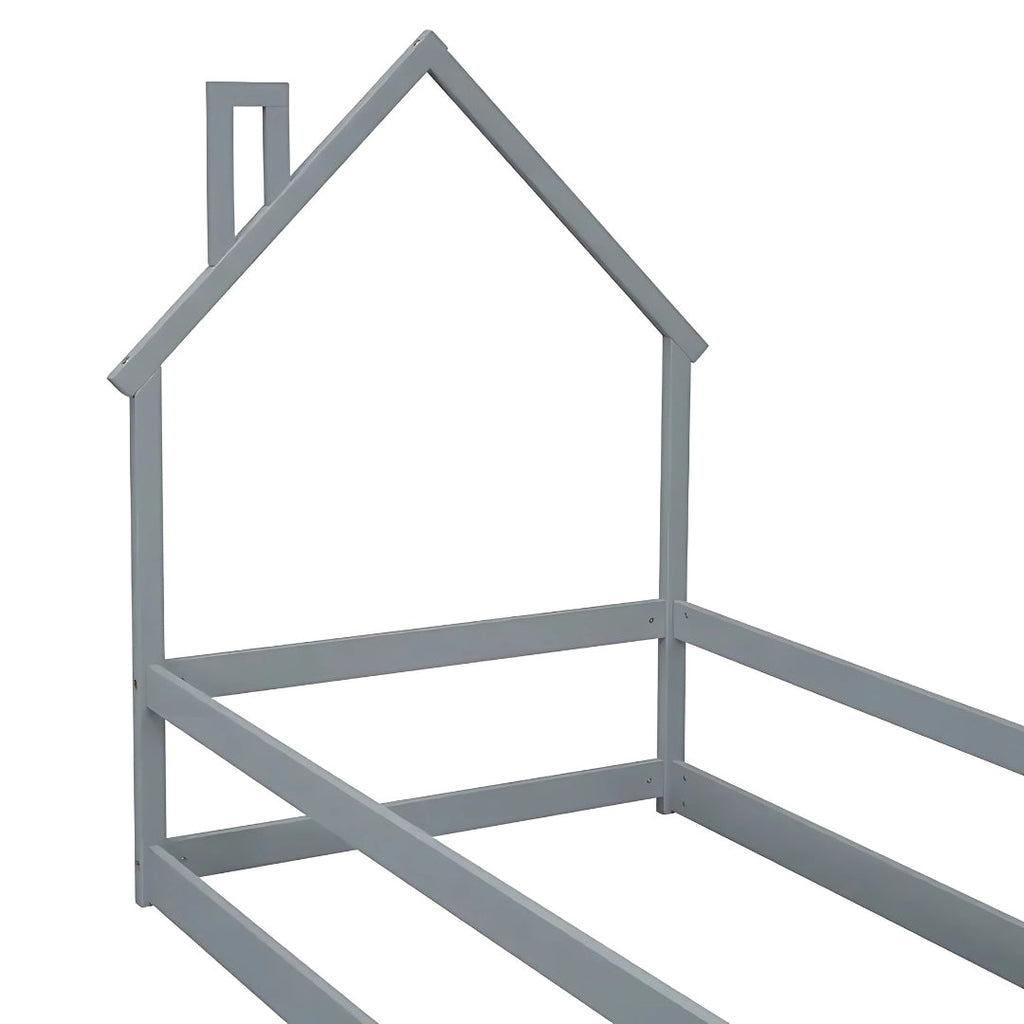 Wooden House Bed for Kids with Protective Rails

