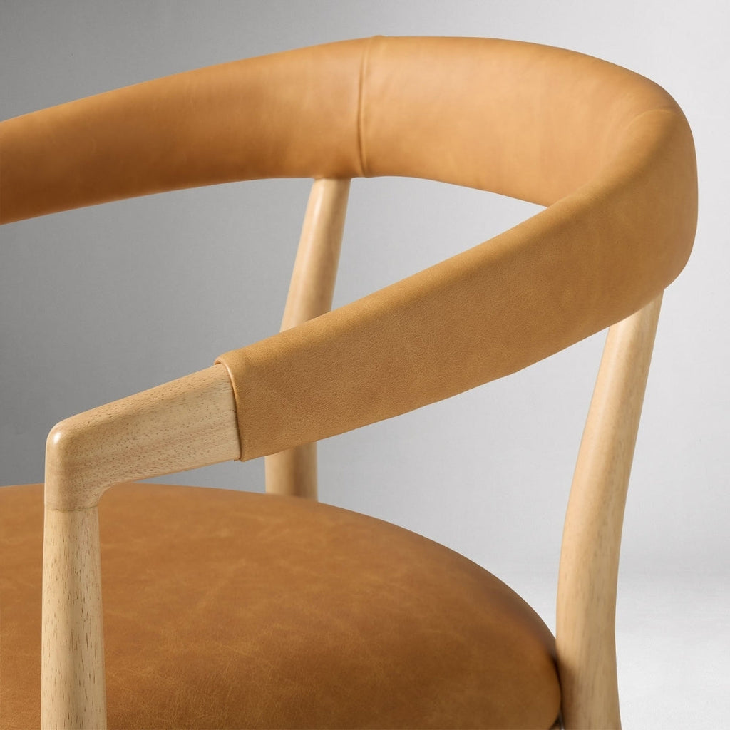 Modern Brown Leather Wooden Dining Chair