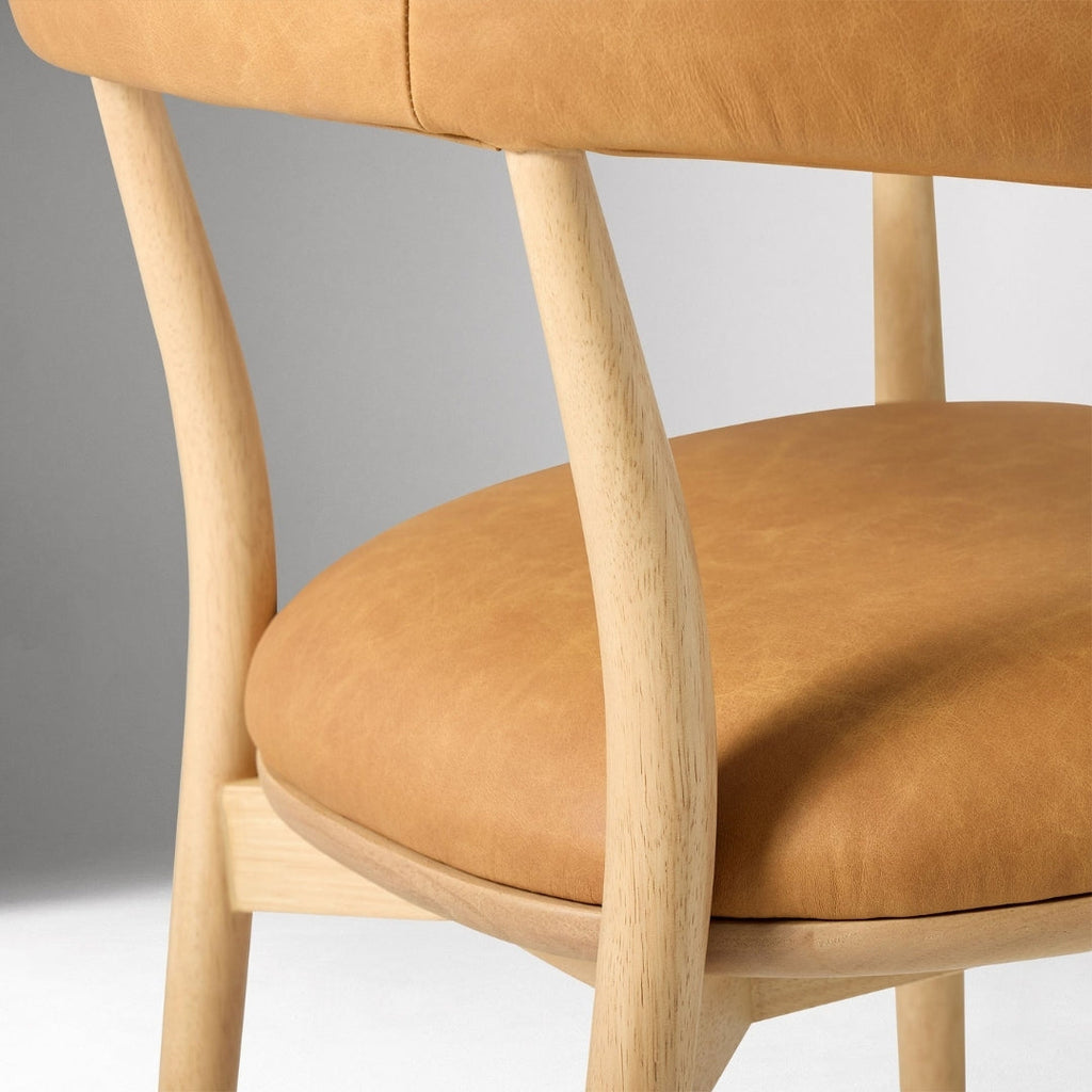 Modern Brown Leather Wooden Dining Chair