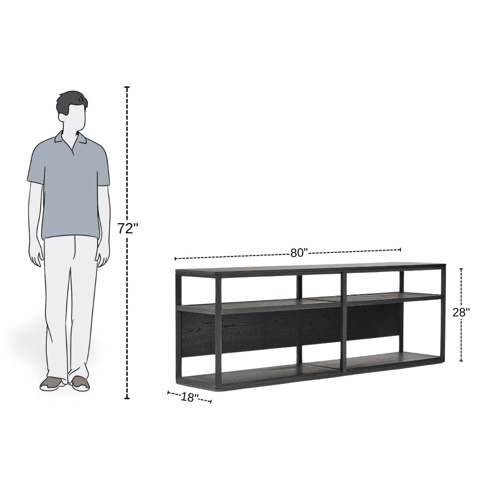 Black Oak Minimalist Open-Shelf TV Unit