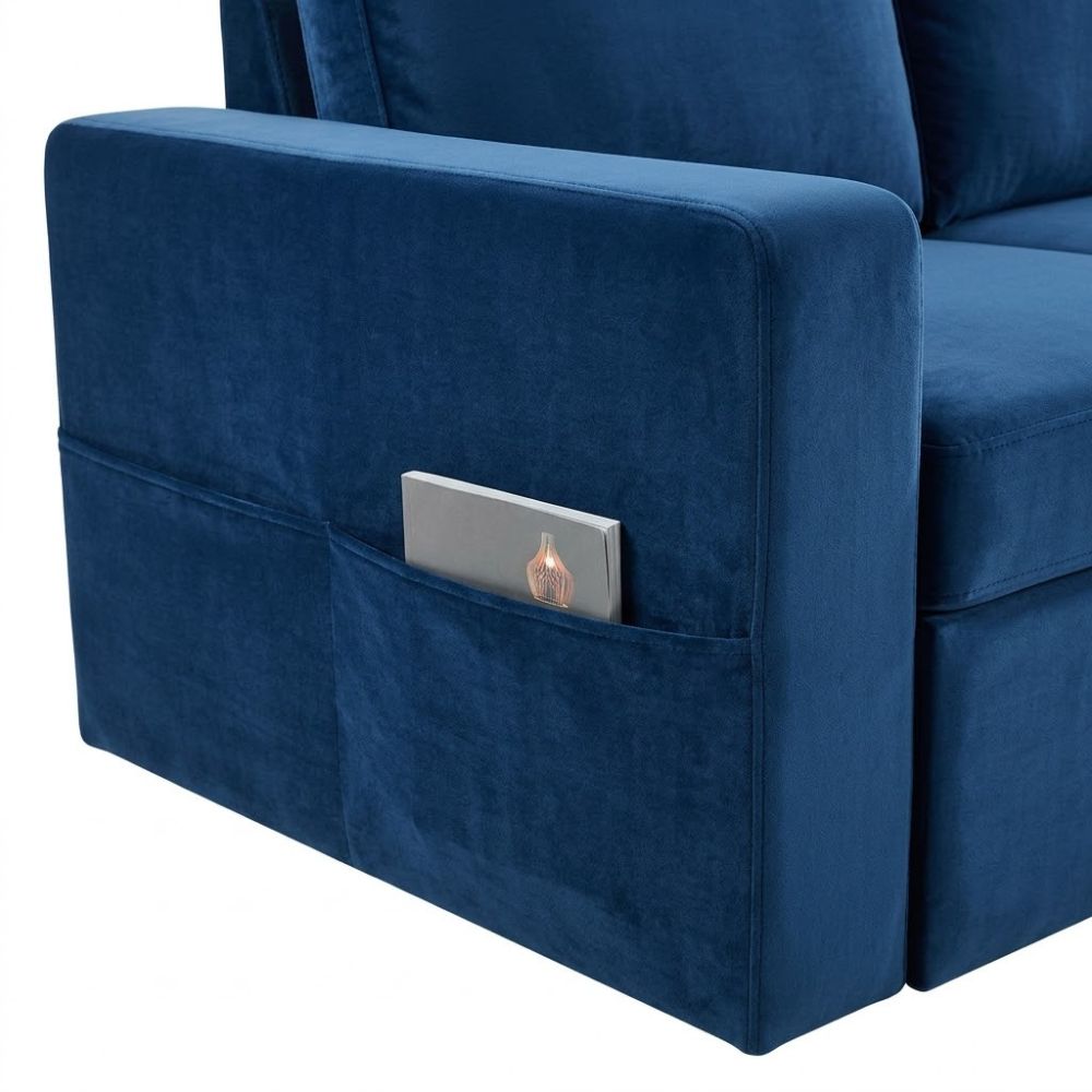 Blue Velvet Convertible Sofa Cum Bed